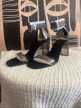 INC International Concepts Black/Clear Strap Block Heels